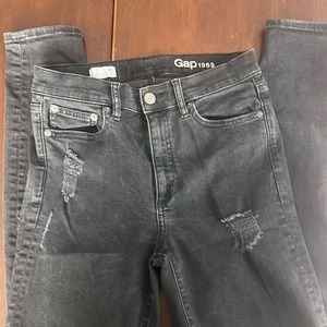 Black distressed high rise jeans tall